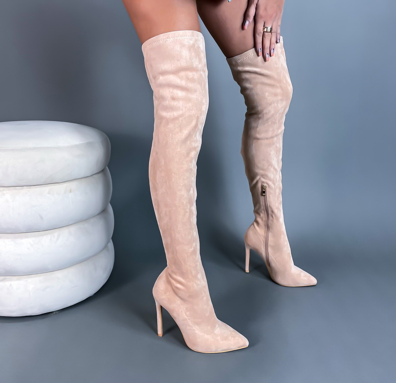 Béžové semišové vysoké kozačky