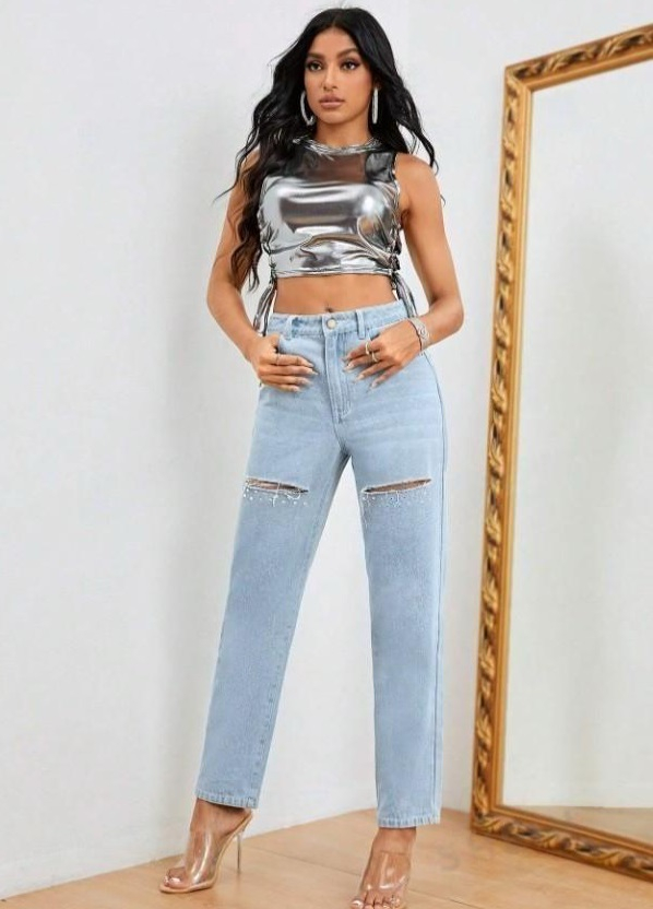 Modré potrhané džíny