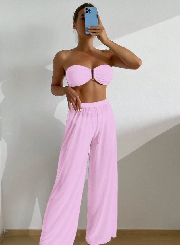 Růžový trojdílný plavkový set