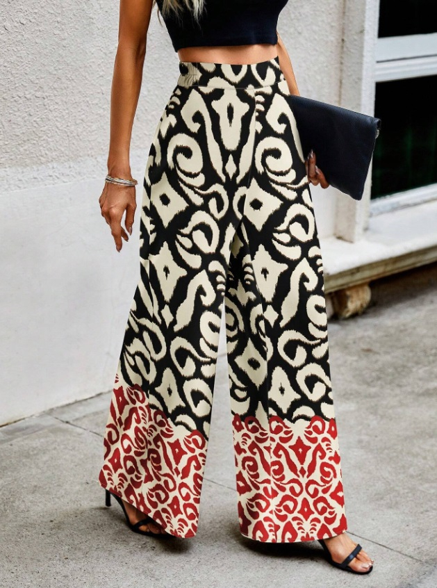 Béžové vzorované kalhoty