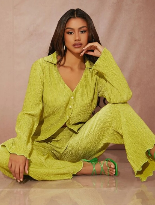 Limetkový plisovaný komplet