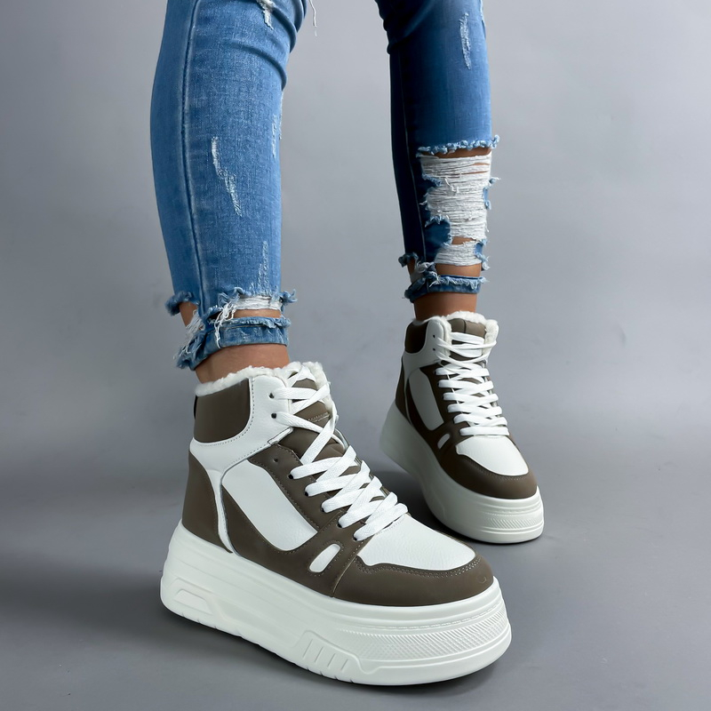 Bílo-hnědé členkové  zateplené tenisky