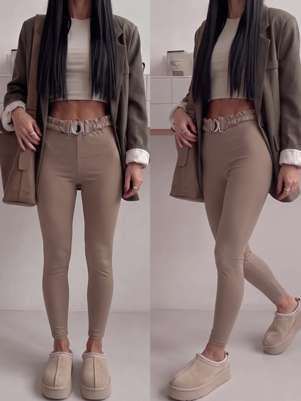 Světle hnědé LEGGINS  s opaskem