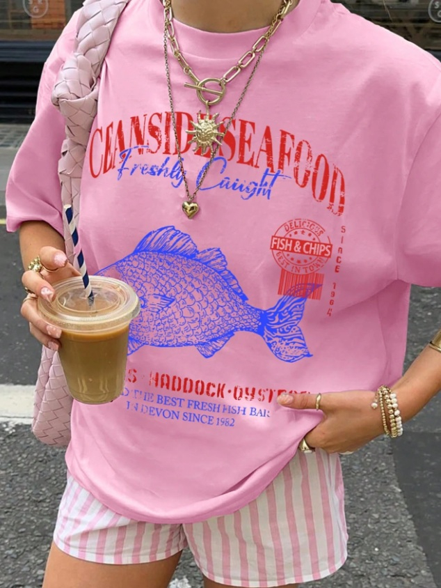 Růžové oversize tričko s potiskem