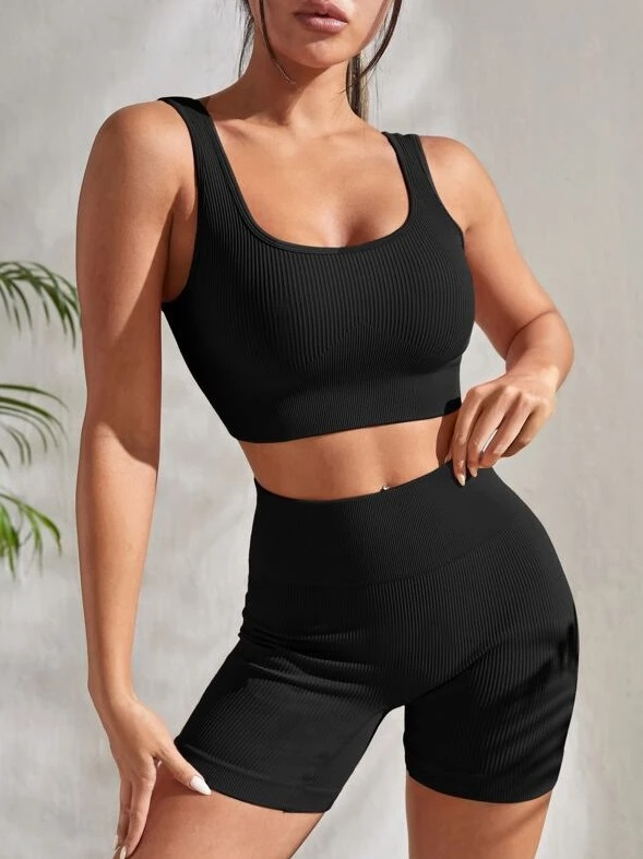 Černá vroubkovaná PUSH-UP souprava