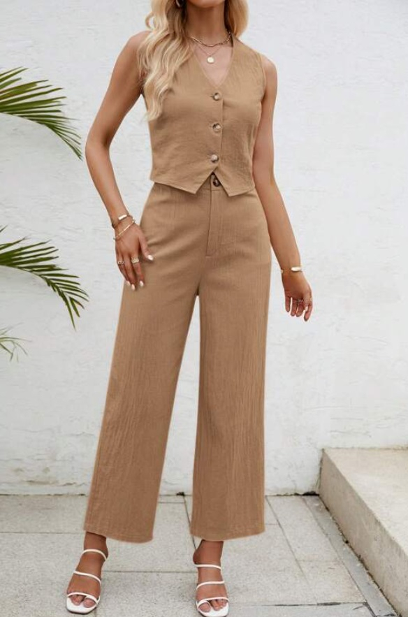 Béžový kalhotový komplet