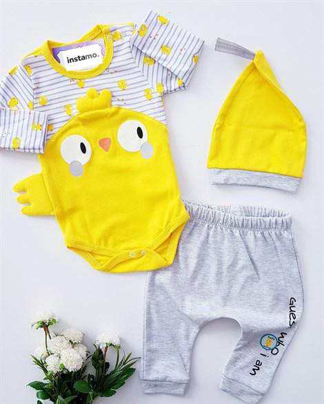 Žlutá trojdílná bavlněná  souprava