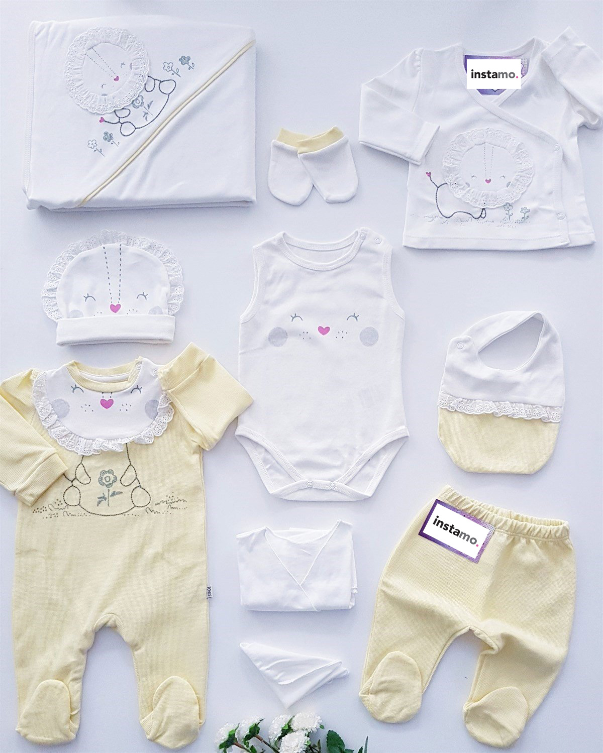 Žlutá desetidílná bavlněná  souprava