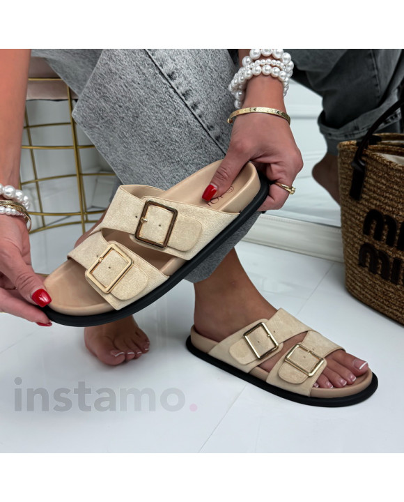 Béžové semišové pantofle-326788-20