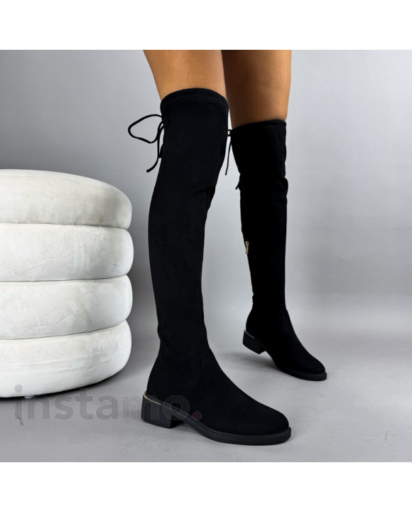 Černé semišové vysoké kozačky-322194-20