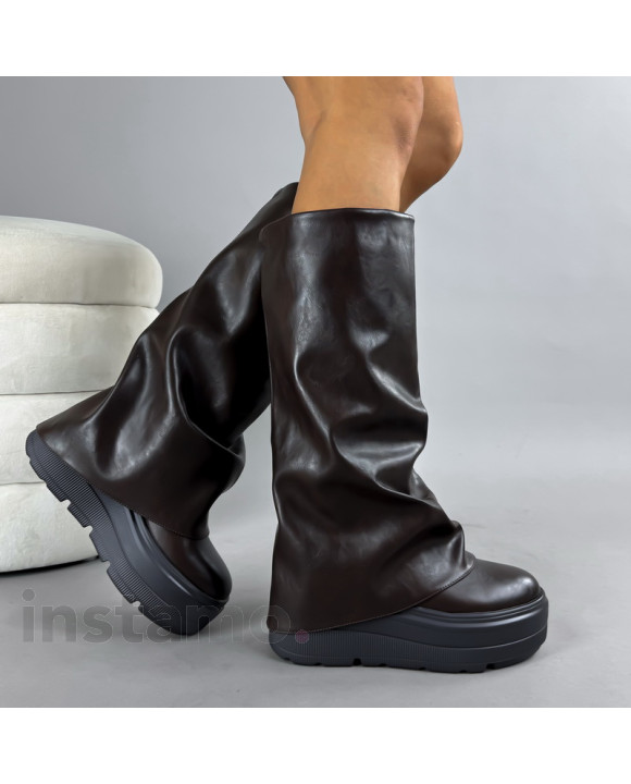 Hnědé vysoké kozačky na platformě-323025-20