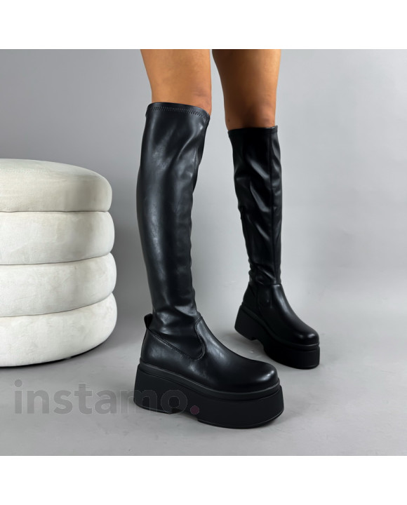 Černé vysoké kozačky na platformě-322982-20