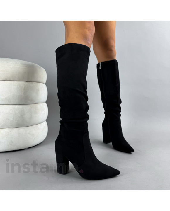 Černé semišové vysoké kozačky-322968-20