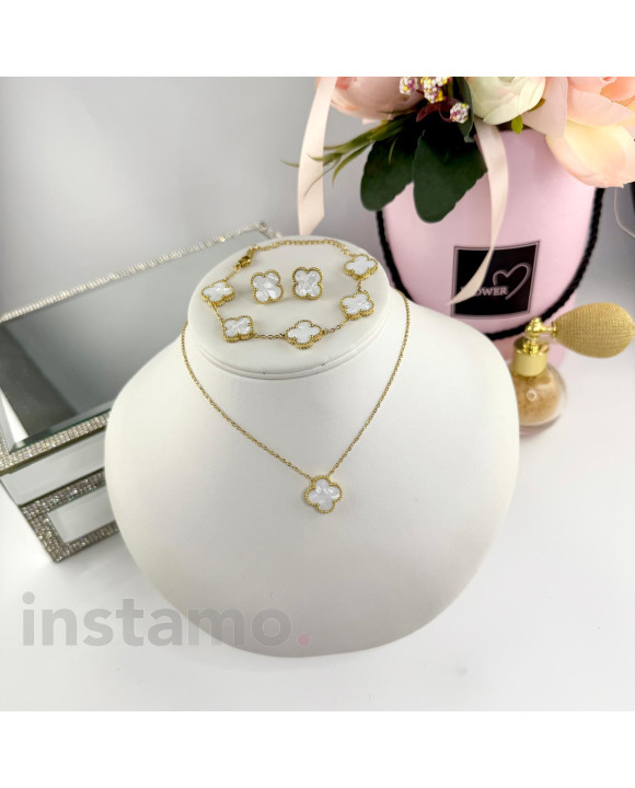 Bílá Dámská ocelová souprava pozlacená-322261-20