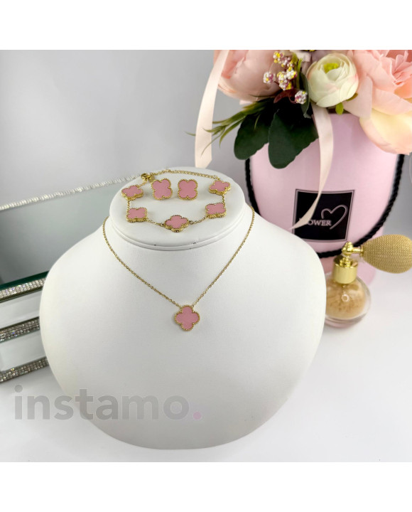 Růžová Dámská ocelová souprava pozlacená-322259-20