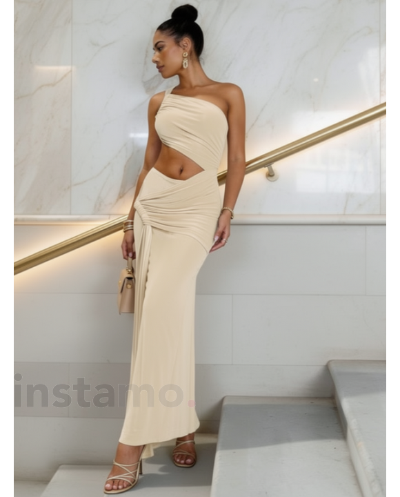 Béžové asymetrické dlouhé šaty-325990-20