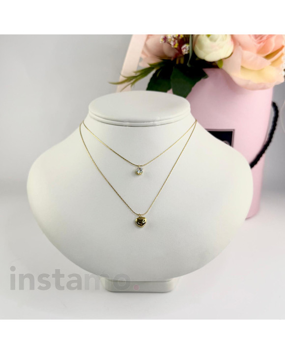 Ocelový náhrdelník dvojitý s přívěskem srdce-321782-20