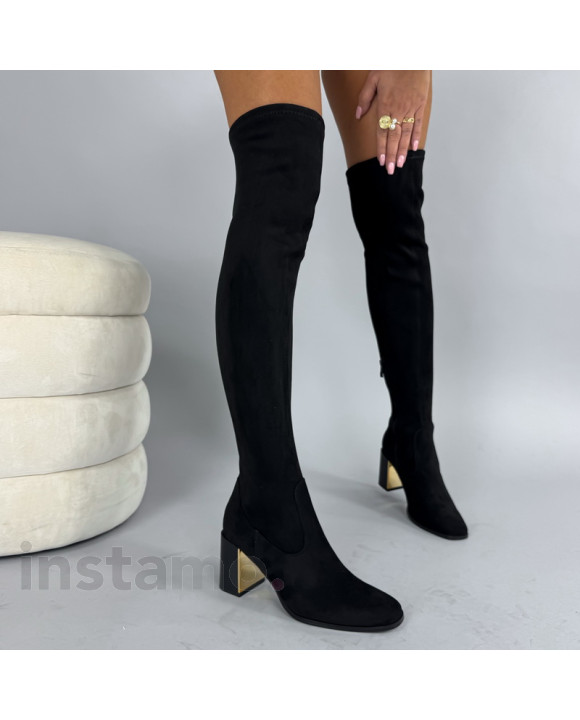 Černé semišové vysoké kozačky-323851-20