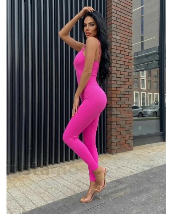 Neónovo-růžový vroubkovaný overal-326162-20