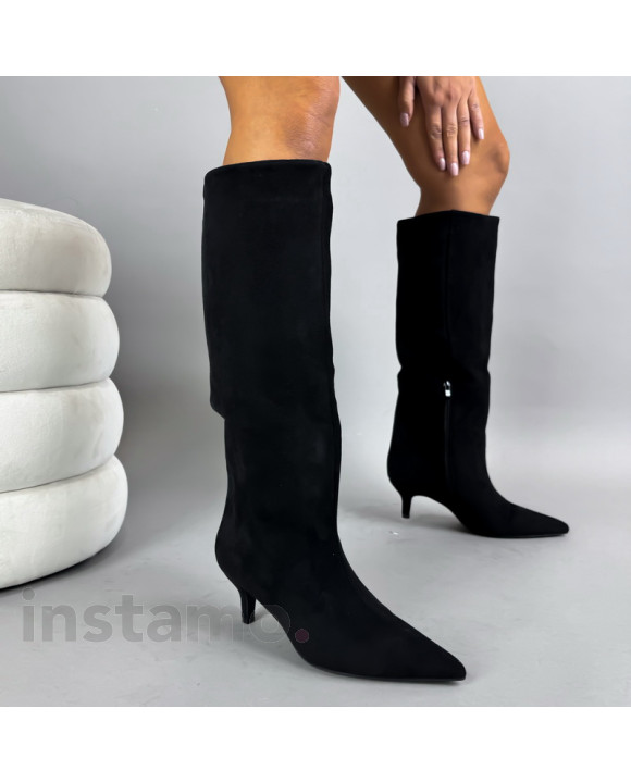 Černé semišové vysoké kozačky-322698-20