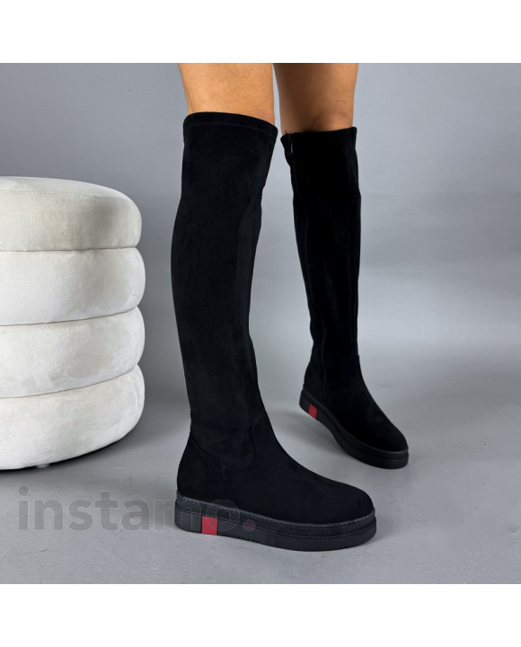 Černé semišové vysoké kozačky-323385-20