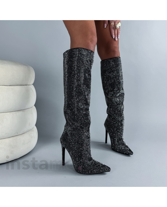 Černé vysoké kozačky s kamínky-324522-20