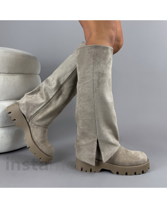 Světle hnědé semišové vysoké kozačky-323120-20