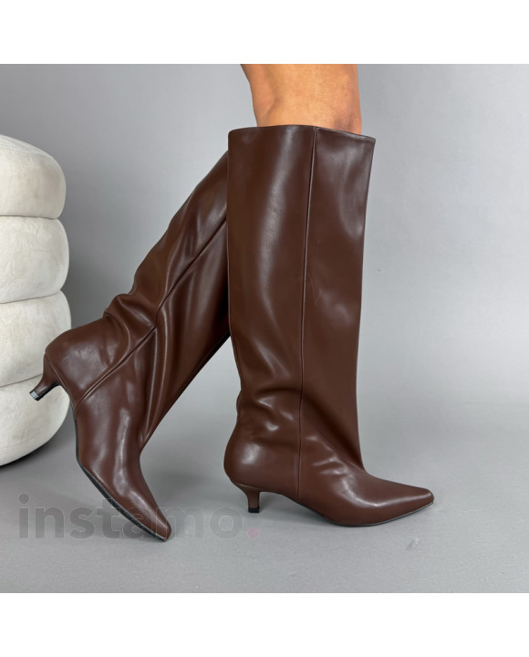 Hnědé vysoké kozačky-323621-20