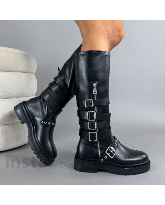 Černé vysoké kozačky s přeskami-323467-20