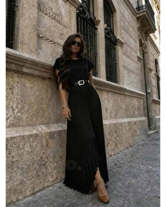 Černé šaty s plisovanou sukní a páskem-327128-20