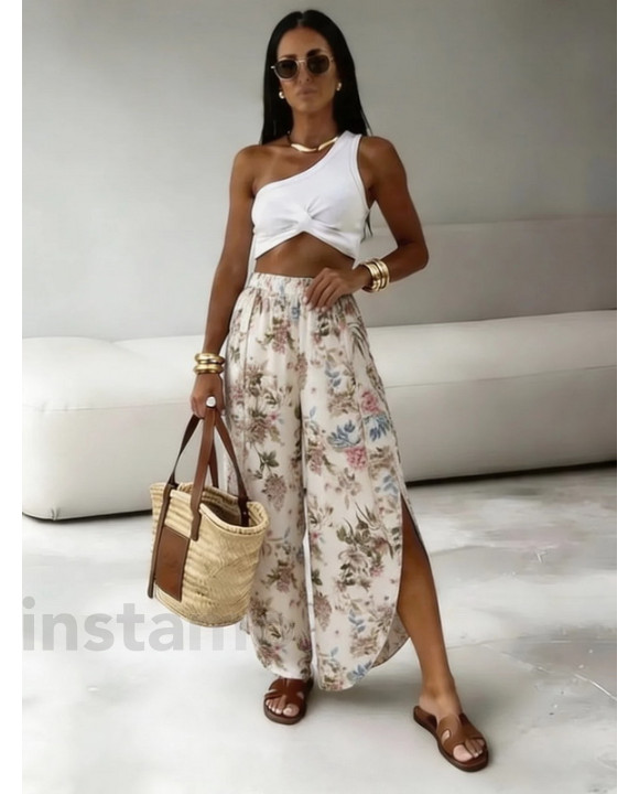 Saténové kalhoty s květinovou potiskem-327367-20