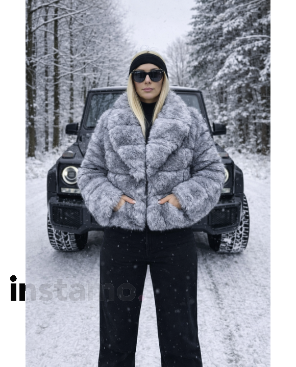 Šedo-černý kožešinový kabát-324970-20