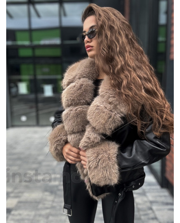 Černá koženková bunda s kožešinou-322719-20