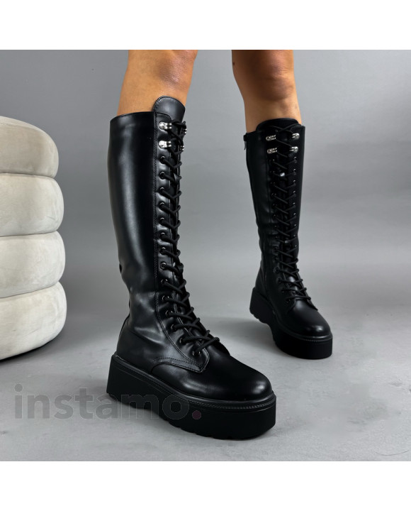 Černé vysoké kozačky na šněrování-323408-20