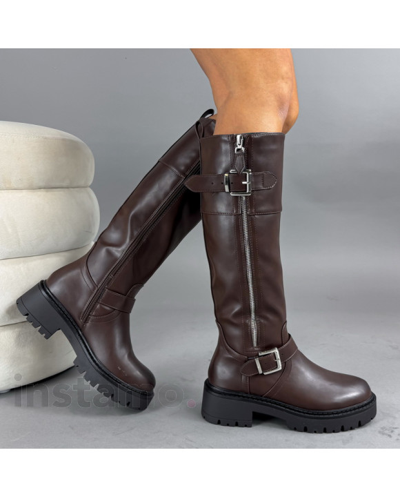 Hnědé vysoké kozačky-323422-20