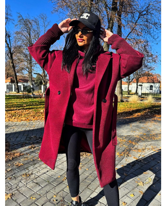 Vínový trendy kabát-323432-20