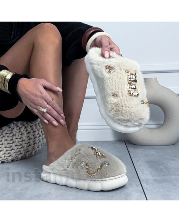 Béžové pantofle s kožešinkou-323975-20