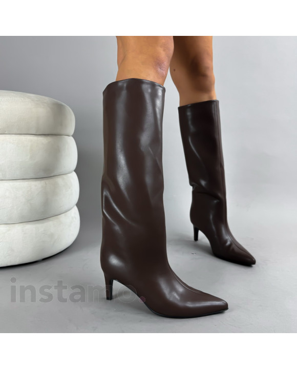 Tmavě hnědé vysoké kozačky-322786-20