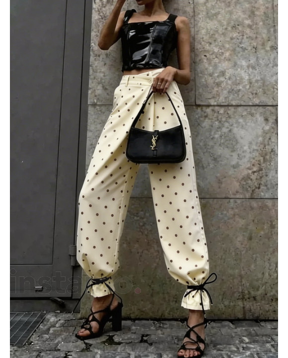 Smetanové široké puntíkaté kalhoty-326643-20