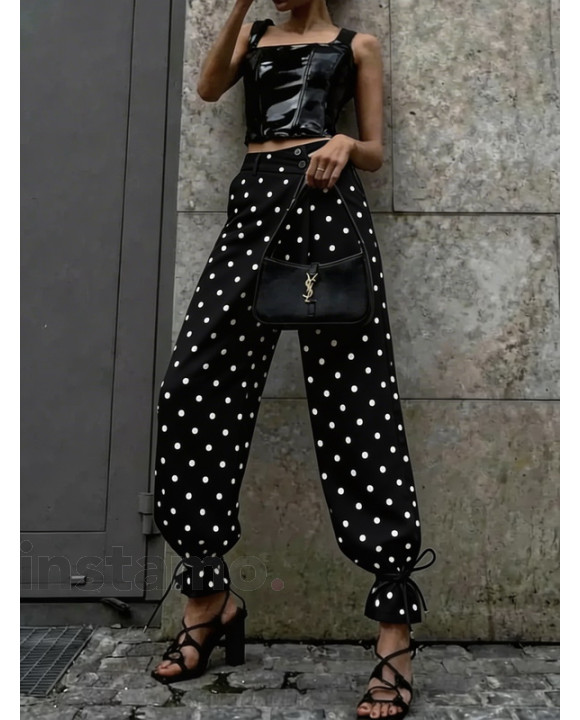 Černé široké puntíkaté kalhoty-326644-20