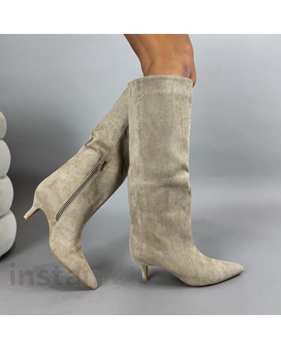 Béžové semišové vysoké kozačky-322705-20