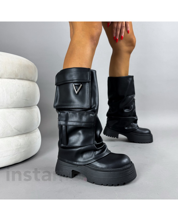 Černé vysoké kozačky s kapsami-322234-20