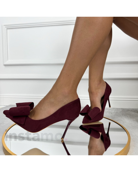 Vínové semišové lodičky s mašličkou-320705-20