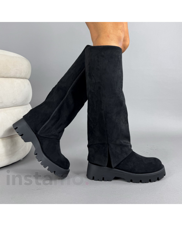 Černé semišové vysoké kozačky-323440-20