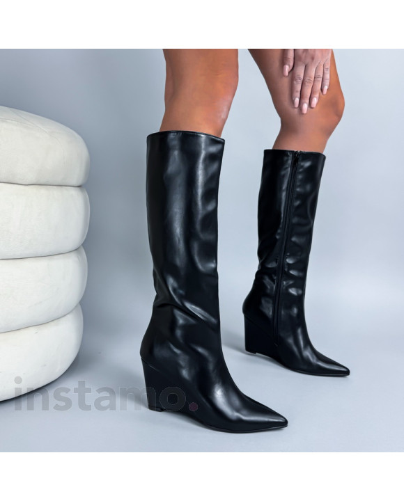 Černé vysoké kozačky na platformě-324249-20