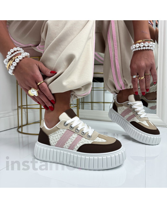 Bílo-hnědé krajkované tenisky-326504-20