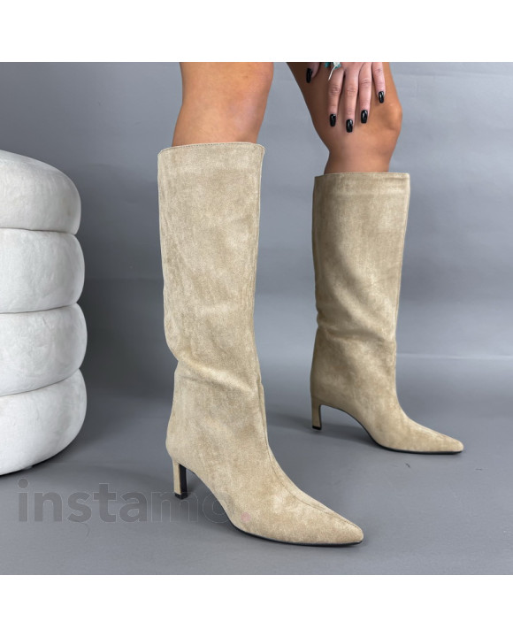 Světle hnědé semišové vysoké kozačky-323657-20