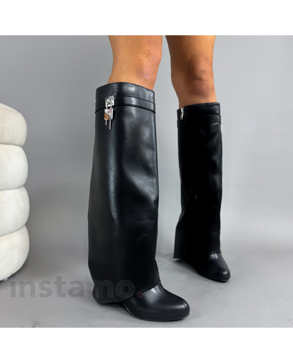 Černé vysoké kozačky na platformě-323461-20