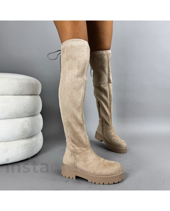 Béžové semišové vysoké kozačky-322171-20
