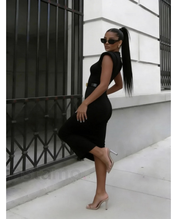 Černé vroubkované úpletové šaty s páskem-326588-20